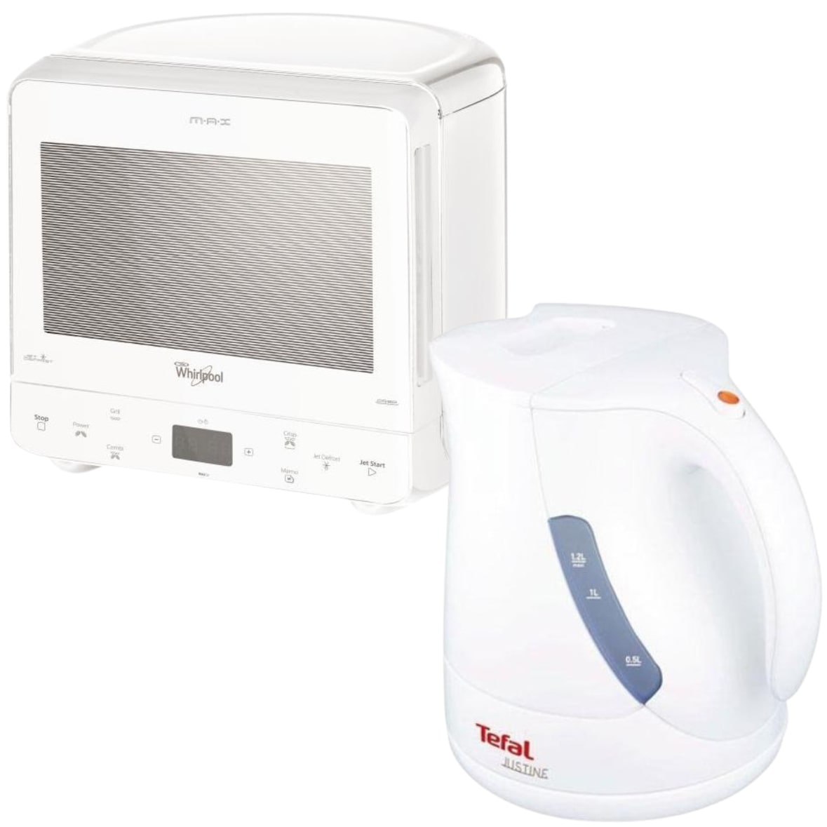 Micro-ondes Posable 13l Plateau 28cm +  Bouilloire 1.2l Blanc Brillant Usage Non Intensif Whirlpool