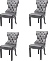 thumbnail of Esszimmerstühle 4er Set Samt Grau 97x51x51 cm mit Eichenoptik Beinen Nagelkopfbesatz Chromring und Knopfheftung für Küche und Lounge