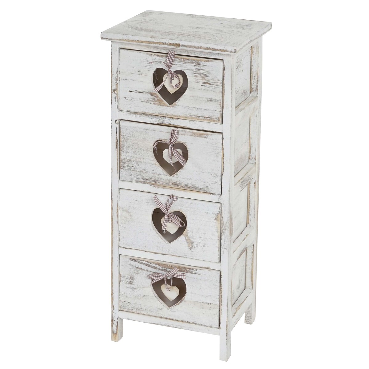 Mendler Kommode Forli, Schubladenkommode Schrank, 4 Schubladen mit Herzen 70x29x25cm, Shabby-Look, Vintage ~ weiß