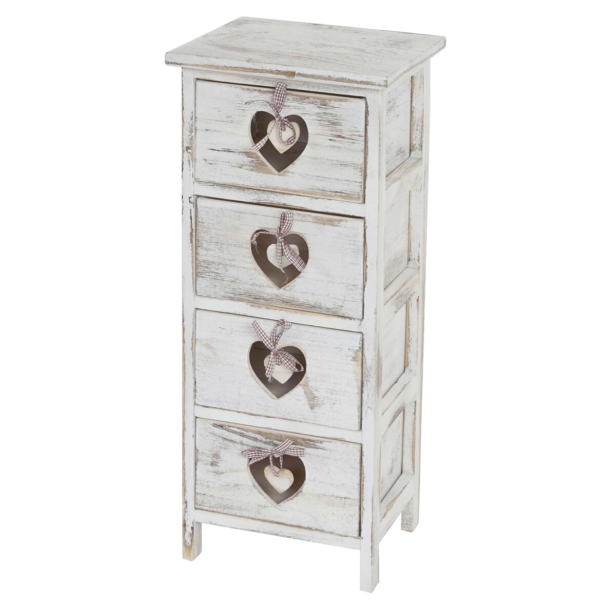 Cassettiera Forli, mobile, 4 cassetti con cuori 70x29x25cm, look shabby, vintage ~ bianco