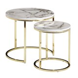 thumbnail of Moderne Marmor-Beistelltische, 2er Set, Goldene Gestelle, 50/35 cm. Weiß, 50x50x45 cm | Kadima Design