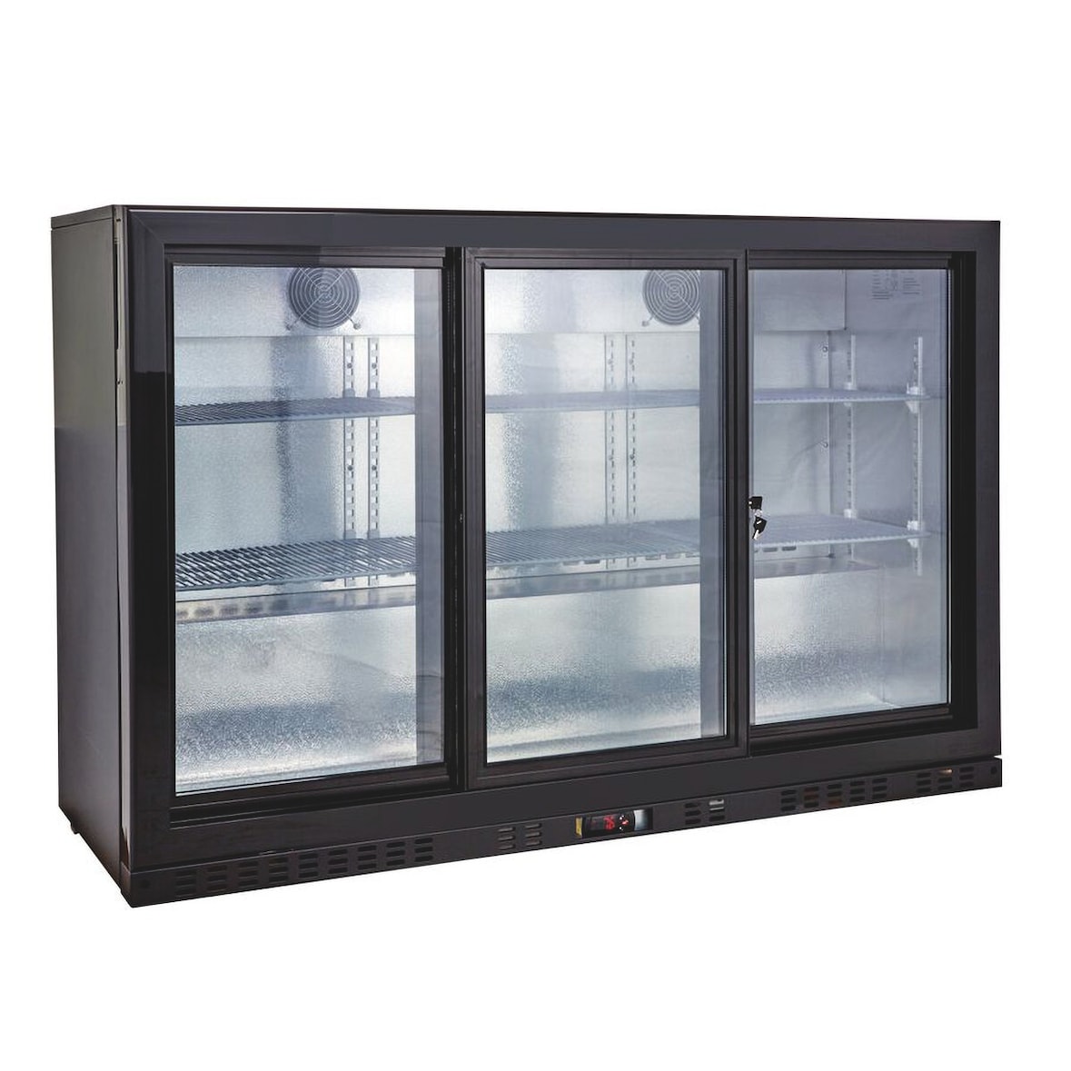 GastroHero Barkühlschrank ECO 350 schwarz 338 Liter Getränkekühlschrank Schiebetüren LED unterbaufähig Umluft