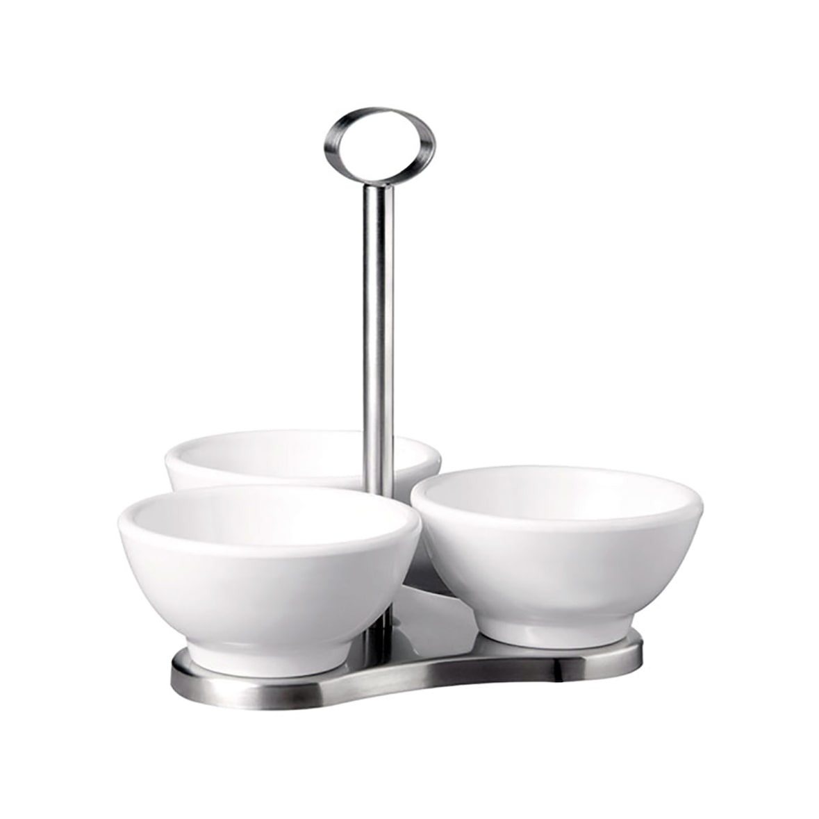 set tres azucareros melamina blanca soporte inox.