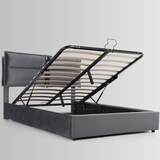 thumbnail of Polsterbett Stauraumbett Bettgestell 140x200 mit verstellbarem Kopfteil Lattenrost Massivholzrahmen Samtbezug Stauraum modern bequem grau