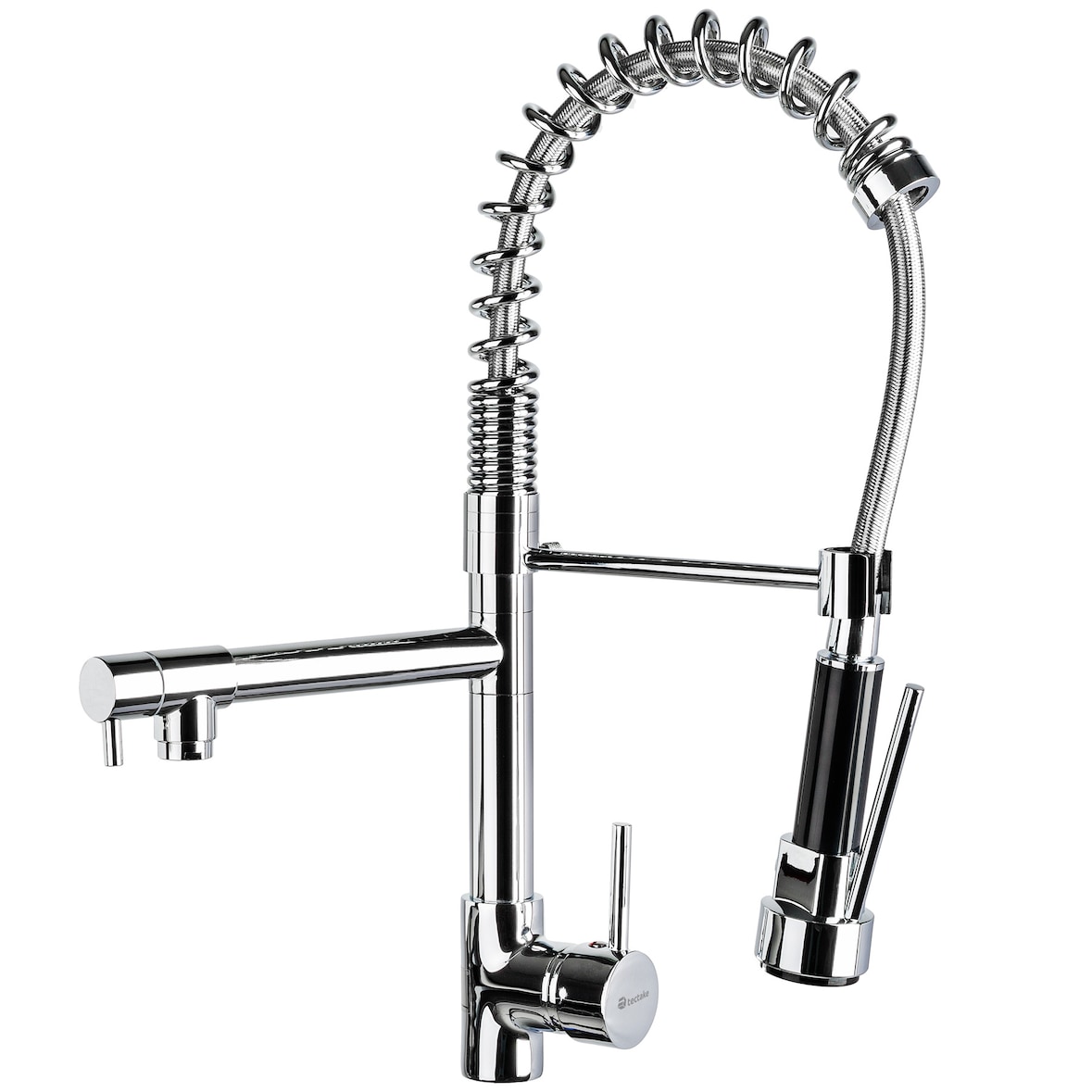 tectake Torneira de cozinha com dois monocomandos e chuveiro removível  Cinzento