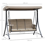 thumbnail of Hollywoodschaukel 196x128x172 cm 3 Sitzer mit verstellbarem Sonnendach Seitentaschen Braun wetterfest pulverbeschichtet