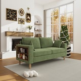 thumbnail of Zweisitzer-Sofa Chenille Olivgrün 173x68x77 cm mit Stauraum, Getränkehaltern, Seitentaschen und 2 Rückenkissen