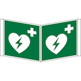thumbnail of Rettungszeichen, Winkelschild Defibrillator E010 - ASR A1.3 (DIN EN ISO 7010) - 150x150x1 mm Kunststoff nachleuchtend