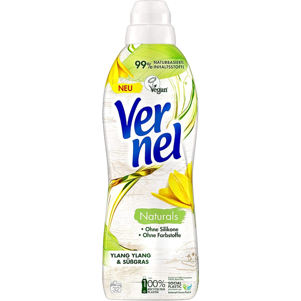 Vernel Naturals Weichspüler Ylang Ylang & Süßgras 32 Waschladungen Waschmittel