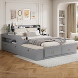 thumbnail of Massivholz-Kombibett 140x200 cm mit Kopfteil und Stauraum – elegantes Design und hohe Funktionalität Grau