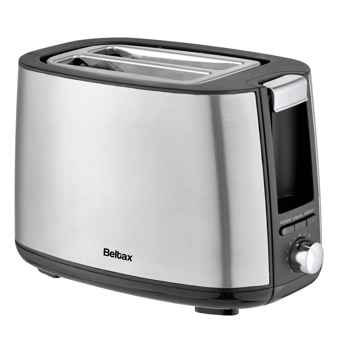 BELTAX BTE-2006 Tostadora de acero inox de 2 ranuras, Potencia: 750W, 2 ranuras estándar, Descongelar, Cancelar, Recalentar, Control nivel de tostado