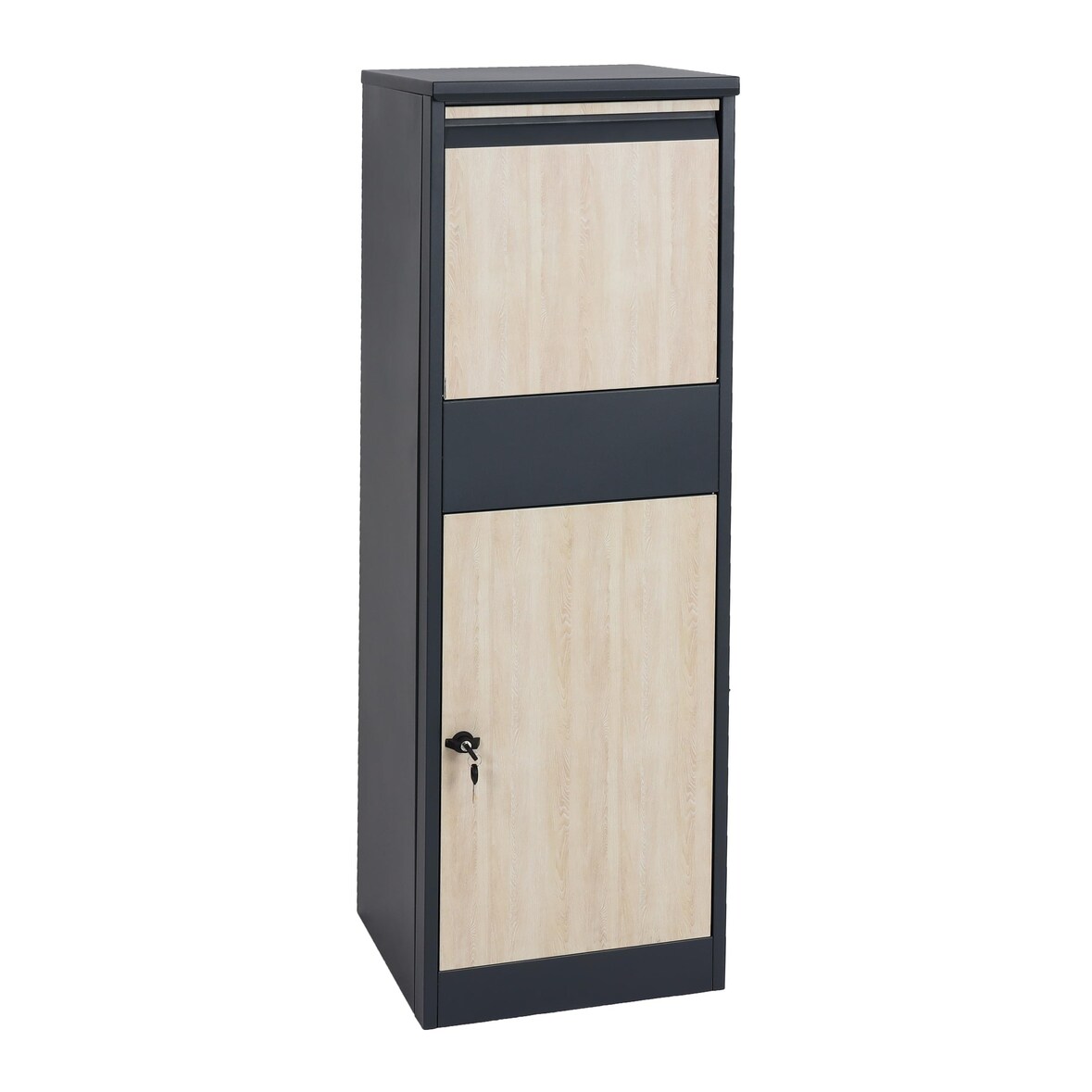 Paketkasten | HxBxT 140x46x45cm | Paketbox Standbriefkasten Paketbriefkasten Größe XL | verzinkt anthrazit | Holzoptik hell