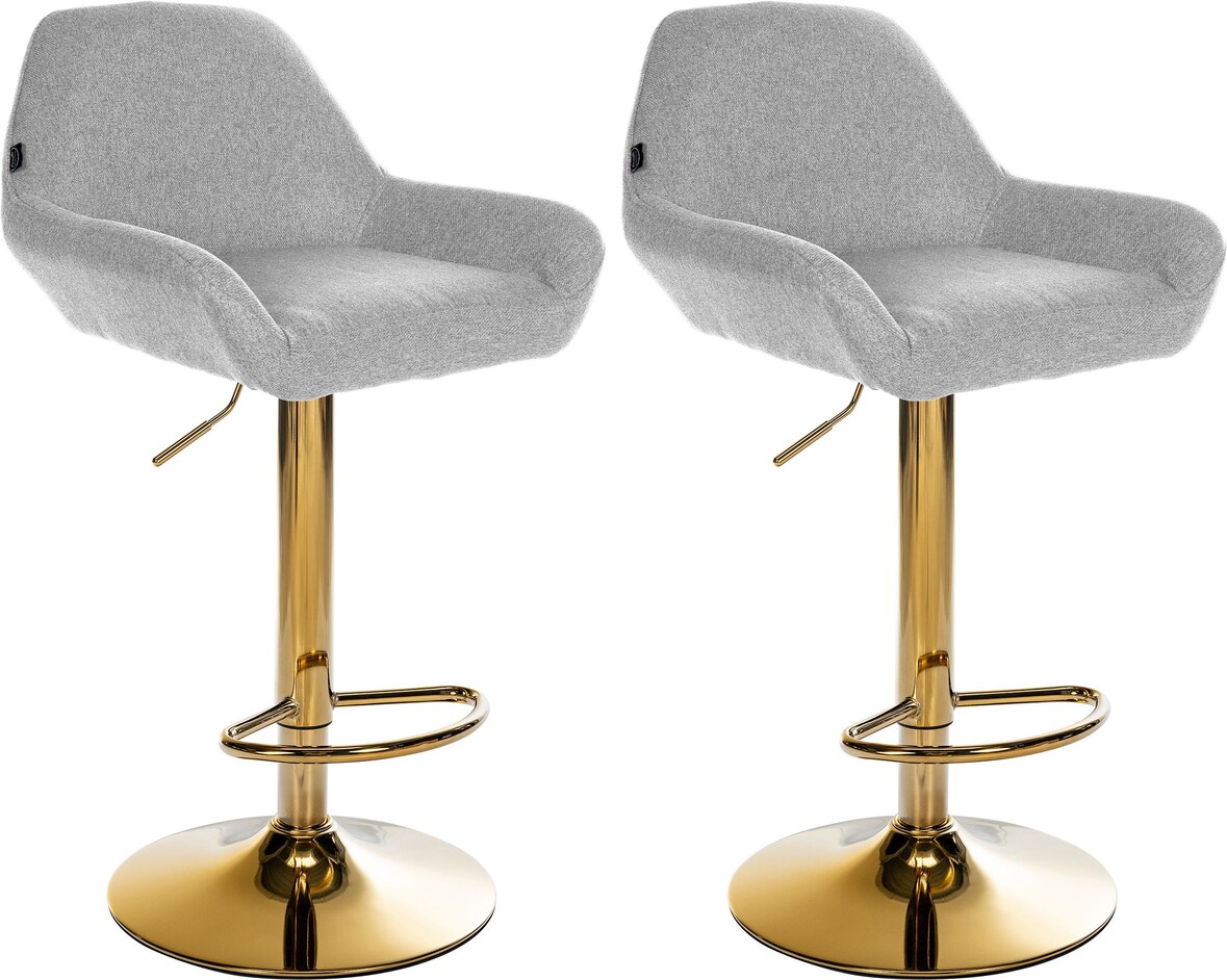 2er Set Barhocker BIKEL - Stoff Grau 51x52x89 cm Gold | Barstuhl Höhenverstellbar Mit Lehne Drehbar Tresenhocker Tresenstuhl Kneipenhocker