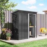 thumbnail of Outsunny cobertizo de jardín exterior 1,16 m² 163x89x182cm caseta metálica para herramientas con puerta corredera y techo inclinado para terraza patio