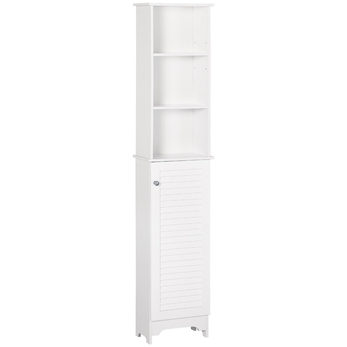 HOMCOM Coluna Casa de Banho com 1 Porta 3 Prateleiras Abertas e Prateleira Interior Ajustável 34x20x165cm Branco