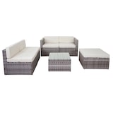 thumbnail of Poly-Rattan-Garnitur HWC-D24, Garten-/Lounge-Set Sofa ~ grau, Polster creme