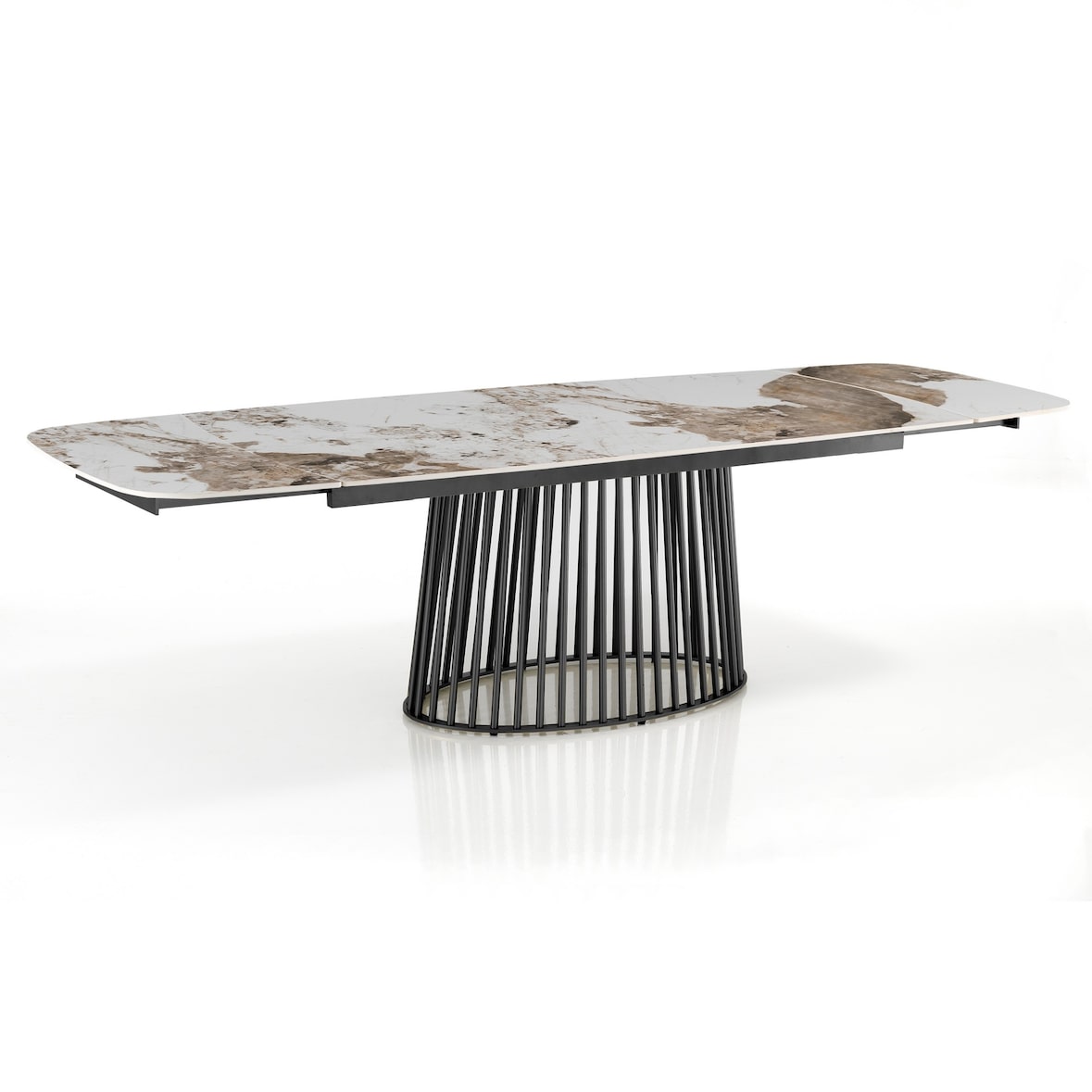 Oreste Luchetta tavolo allungabile NICE 2 piano in ceramica finitura marmo Onice lucido H.75,5 x P.89 x L.180/220/260 cm Grigio