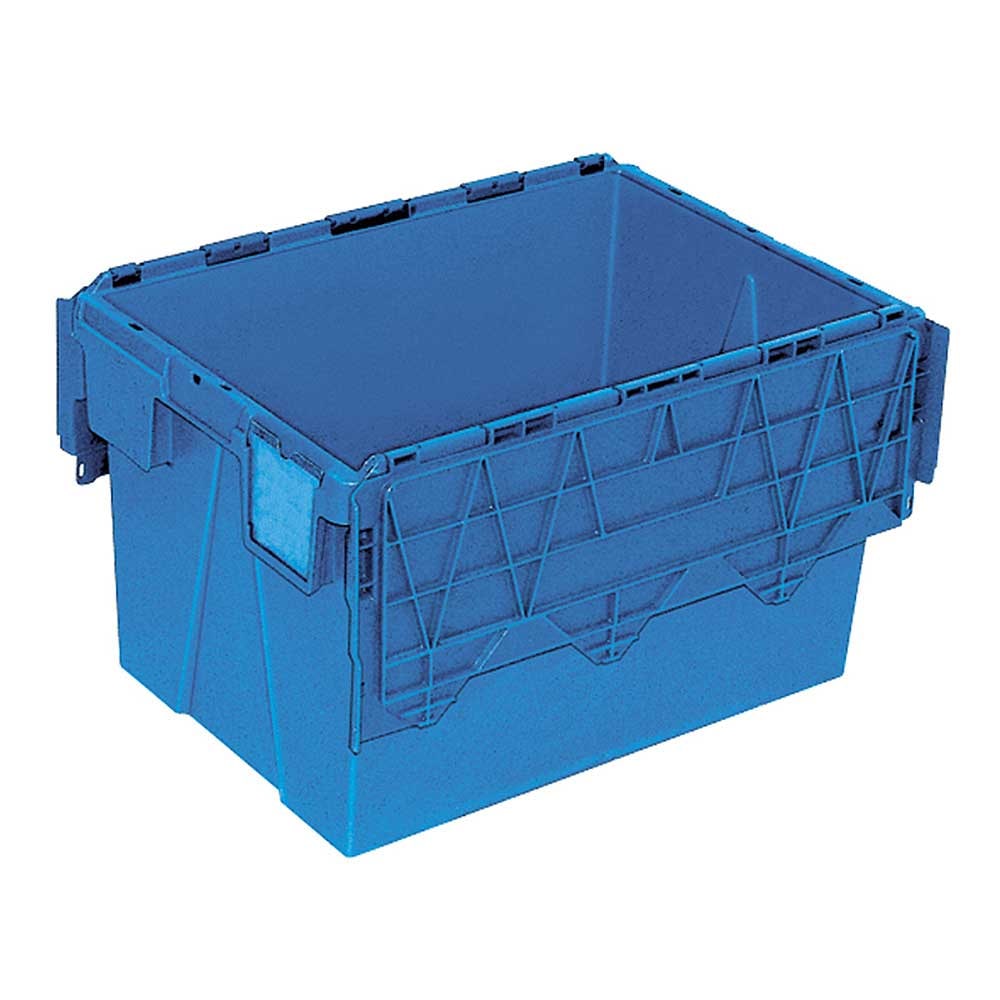 Mehrwegbehälter/Versandbehälter mit anscharniertem Deckel, LxBxH 600 x 400 x 365 mm, 65 Liter, lebensmittelecht, blau
