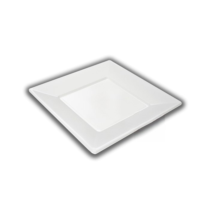 Platos desechables cuadrados de plástico de 23 cms color blanco. 500 ud - Modelo: PCB006