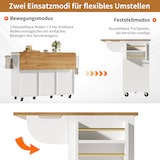 thumbnail of Kücheninsel Küchenwagen 147x70x90 cm mit Klapptisch, 3 Schubladen, Schiebetüren, verstellbaren Einlegeböden, Rollen, Rattanoptik Weiß