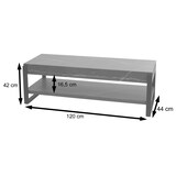 thumbnail of TV-Rack HWC-L53, Fernsehtisch Lowboard TV-Tisch, Metall 42x120x44cm ~ Marmor-Optik grau