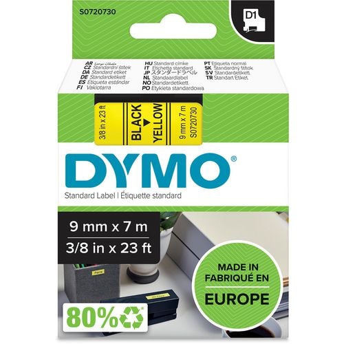 DYMO D1 - etiquetas estándar - negro sobre amarillo - 9mm x 7m