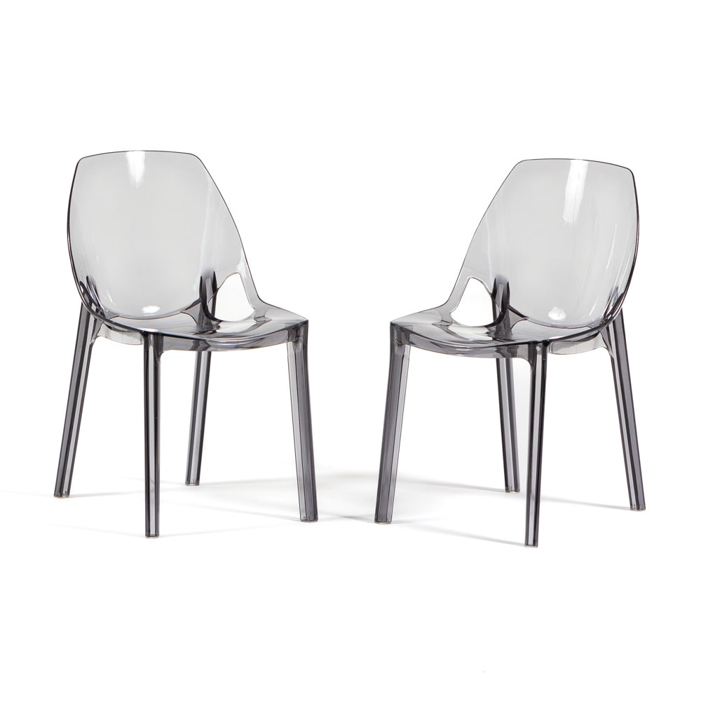Set de 2 sillas de policarbonato transparente, apilables y monobloque, resistentes, diseño moderno, ideales para cocina, bar, restaurante–Luce–Ahumado