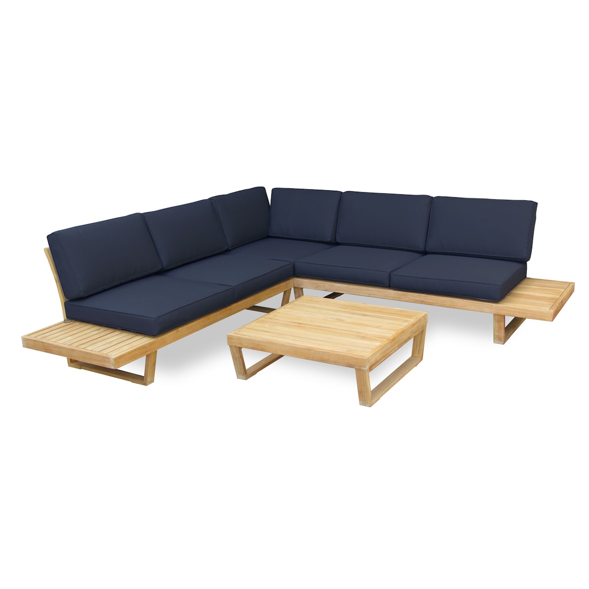 Tarrington House Set di mobili per esterno Makasar, 4 pezzi, legno di teak/ poliestere, 1 tavolo, 2 divani, 1 divano ad angolo, nero / marrone