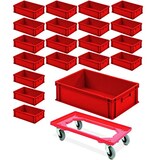 thumbnail of 20 Eurobehälter mit 2 Griffleisten, 600x400x175 mm, rot + Flüsterrollenroller