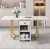 thumbnail of Essgruppe Esstisch mit 4 Stühlen 150x80x76 cm klappbarer Küchentisch Set gepolsterte Samtstühle mit Rückenlehne MDF Tischplatte Metallbeine Weiß