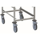 thumbnail of Tournus-wagen voor servieskorven  Afmeting 630 x 630 x 1785 mm  4 zwenkwielen uit polyamide (roestvrij), 2 blokkeerremmen