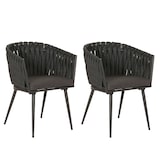 thumbnail of 2er-Set Aluminium-Gartenstuhl HWC-N38, Outdoor Stuhl Armlehne, Olefin Seilgeflecht Rope ~ anthrazit Kissen dunkelgrau