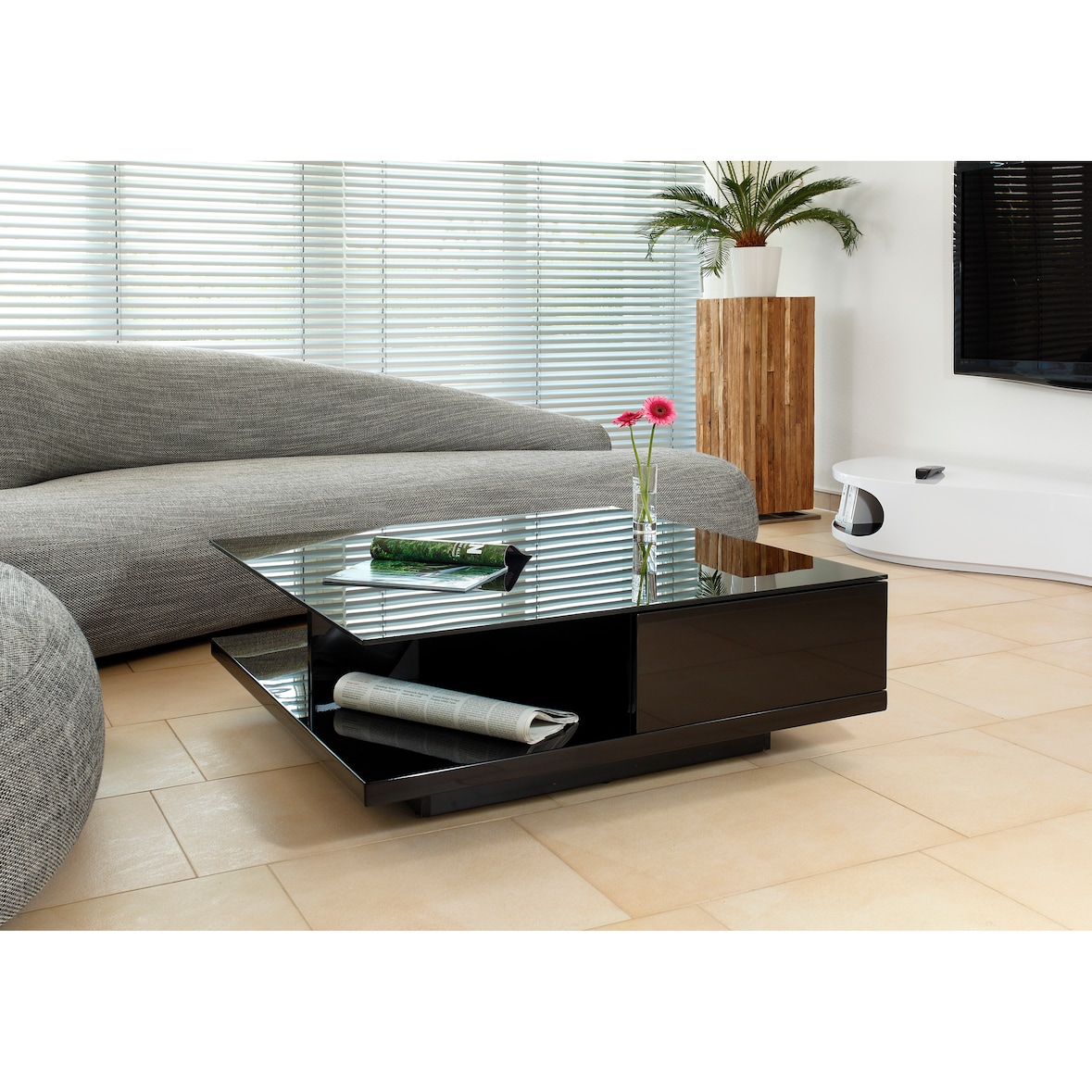 SalesFever Couchtisch quadratisch | zwei Schubladen | MDF-Holz | B 100 x T 100 x H 36 cm | schwarz