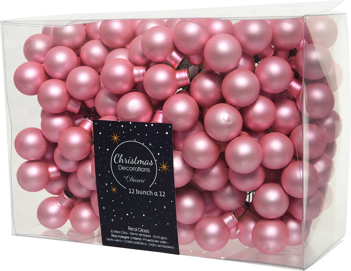 144 Glaskugeln am Draht 2cm Weihnachtskugeln Spiegelbeeren zum Basteln rosa pink