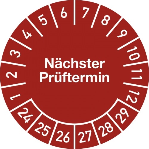 Dreifke® Prüfplakette Nächster Prüftermin 2024 - 2029, Folie, Ø 20 mm, 10 Stück/Bogen