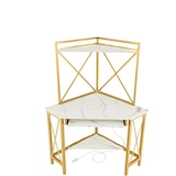 thumbnail of COSTWAY Schreibtisch mit Ladestation, Eck-Computertisch mit Tastaturablage und 2 Regalen, Bürotisch mit Metallgestell, Arbeitstisch