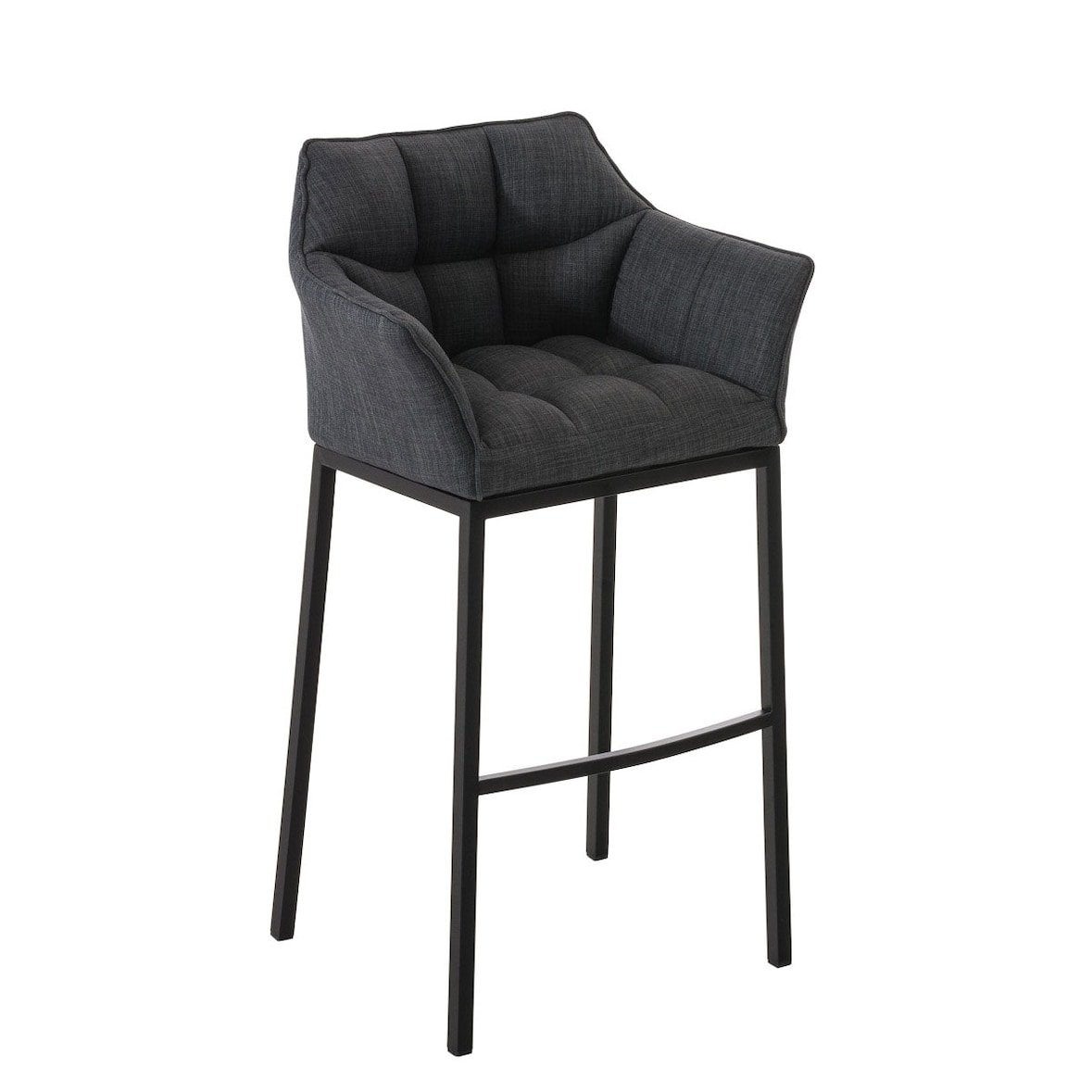 Décoshop26 - Tabouret de bar avec repose-pieds et dossier en tissu gris foncé et pieds métal noir 10_0001174