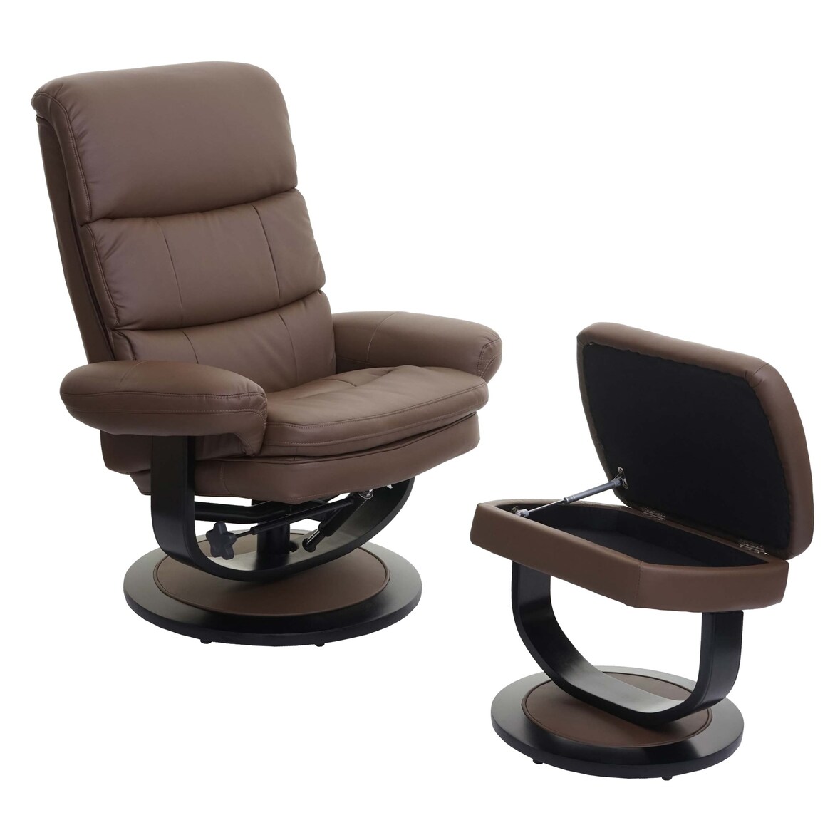 Relaxsessel HWC-C16, Fernsehsessel TV-Sessel Hocker mit Staufach, MVG-zertifiziert ~ Kunstleder taupe-braun