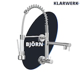 thumbnail of Björn|Catering Grifo monomando de pared agua fría plata|grifo cocina profesional acero inoxidable dos duchas|grifo fregadero doble pared restaurante