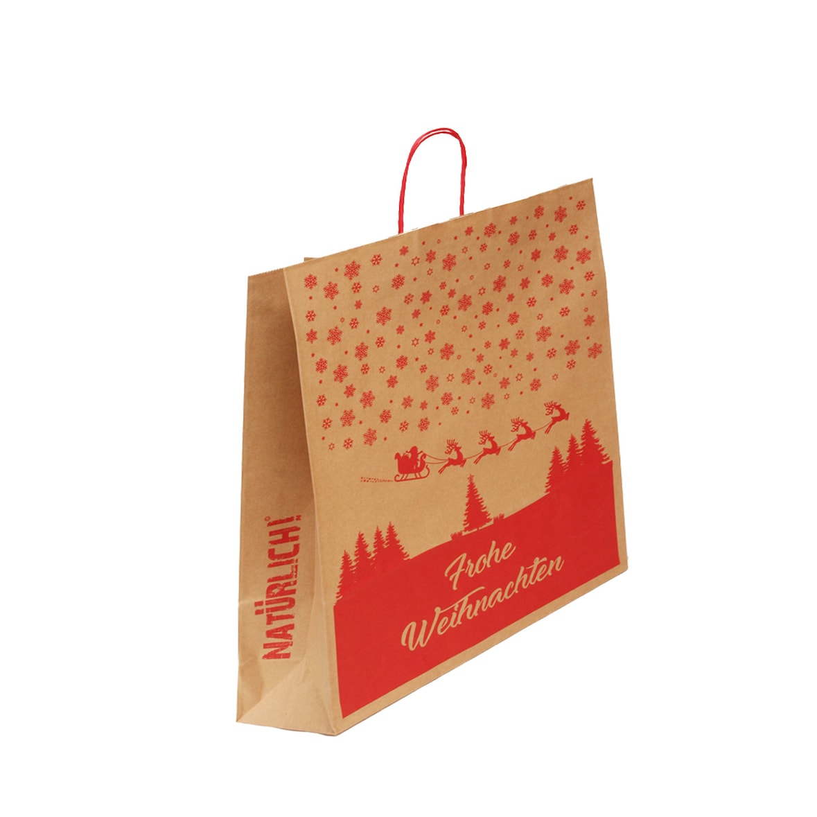 Nette 50 Papiertaschen braun mit gedrehten Papiergriffen, Weihnachts- Motiv 45+17x48cm