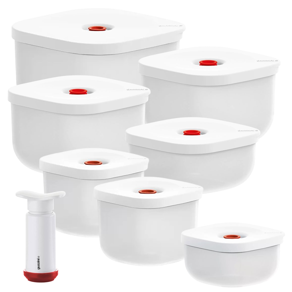 Guzzini - Set di 7 contenitori ermetici sottovuoto in polipropilene con pompa manuale - SAVE-IT