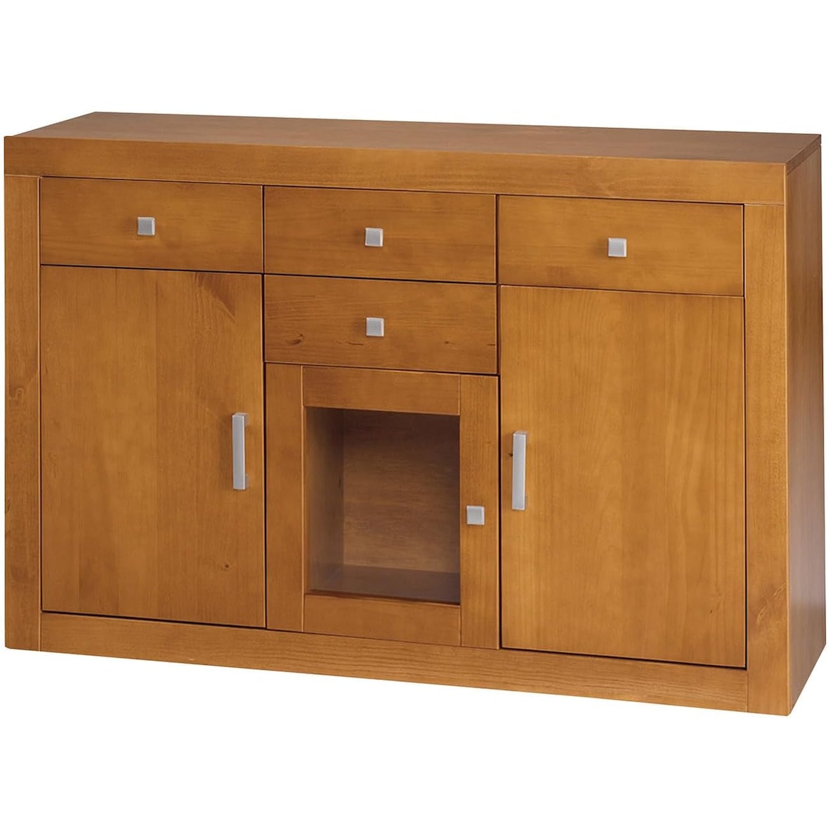 Aparador 3 portas e 4 gavetas, pinho maciço, Moblit, série Kalpe, medidas: (86x130x42) cm (alt./larguraxprofundidade), cor cereja