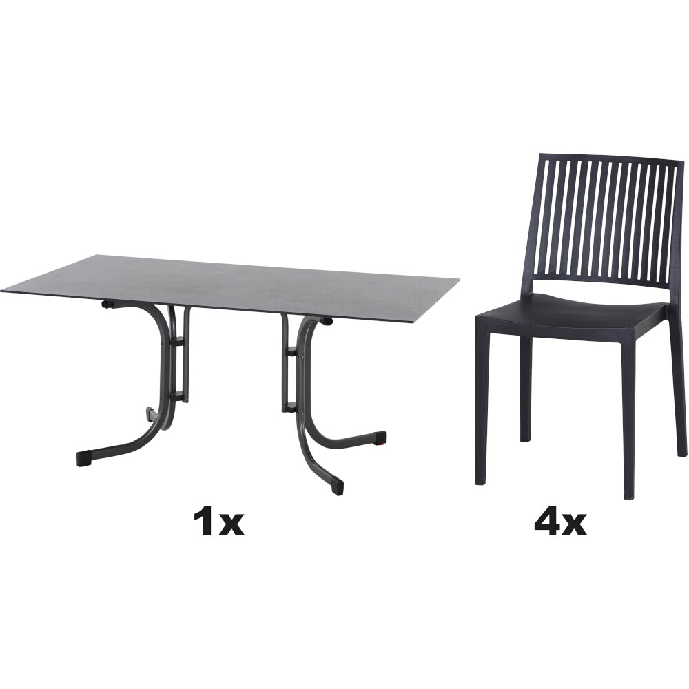 SIENA GARDEN Urban Lights Set 5teilig Lane Stuhl gastrotauglich anthrazit mit Tisch Sola 160x90