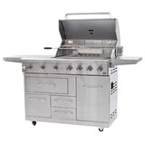 thumbnail of METRO PROFESSIONAL 4 hoofd- en zijbranders gasgril, 182 x 66 x 125 cm, 2 zijtafels, verrijdbaar, beschermhoes, roestvrij staal, zilver