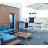 thumbnail of BBQ CAMPING - Barbacoa simple construido con ladrillo gris y cemento, cemento pintado de blanco - 79,5x57x199cm