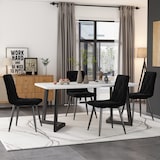thumbnail of Esszimmerstuhl 4er Set Samt Schwarz 86x46x43 cm mit Fischgrätenmuster Polsterung und Rückenlehne, Metallbeine, modern für Küche Büro