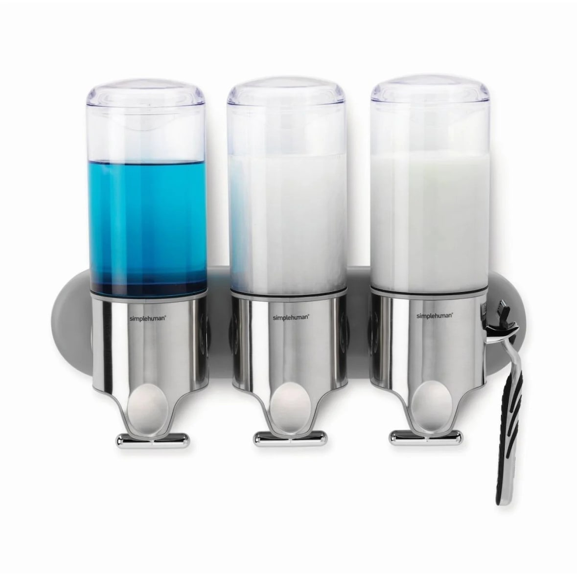 simplehuman Spender mit Wandhalterung 444 ml x3, Edelstahl, Silber