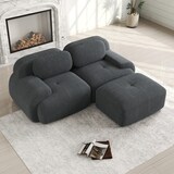 thumbnail of Merax Modulares Cord Sofa 2-Sitzer mit 1x Hocker, Cloud Sofa rahmenlos, bodennah mit tiefer Sitzfläche, weich & bequem, rutschfest, Grau