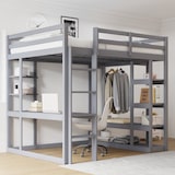 thumbnail of Hochbett 140x200 aus Massivholz mit integriertem Schreibtisch Regalen Stauraum platzsparend Funktionsbett stabile Konstruktion Grau