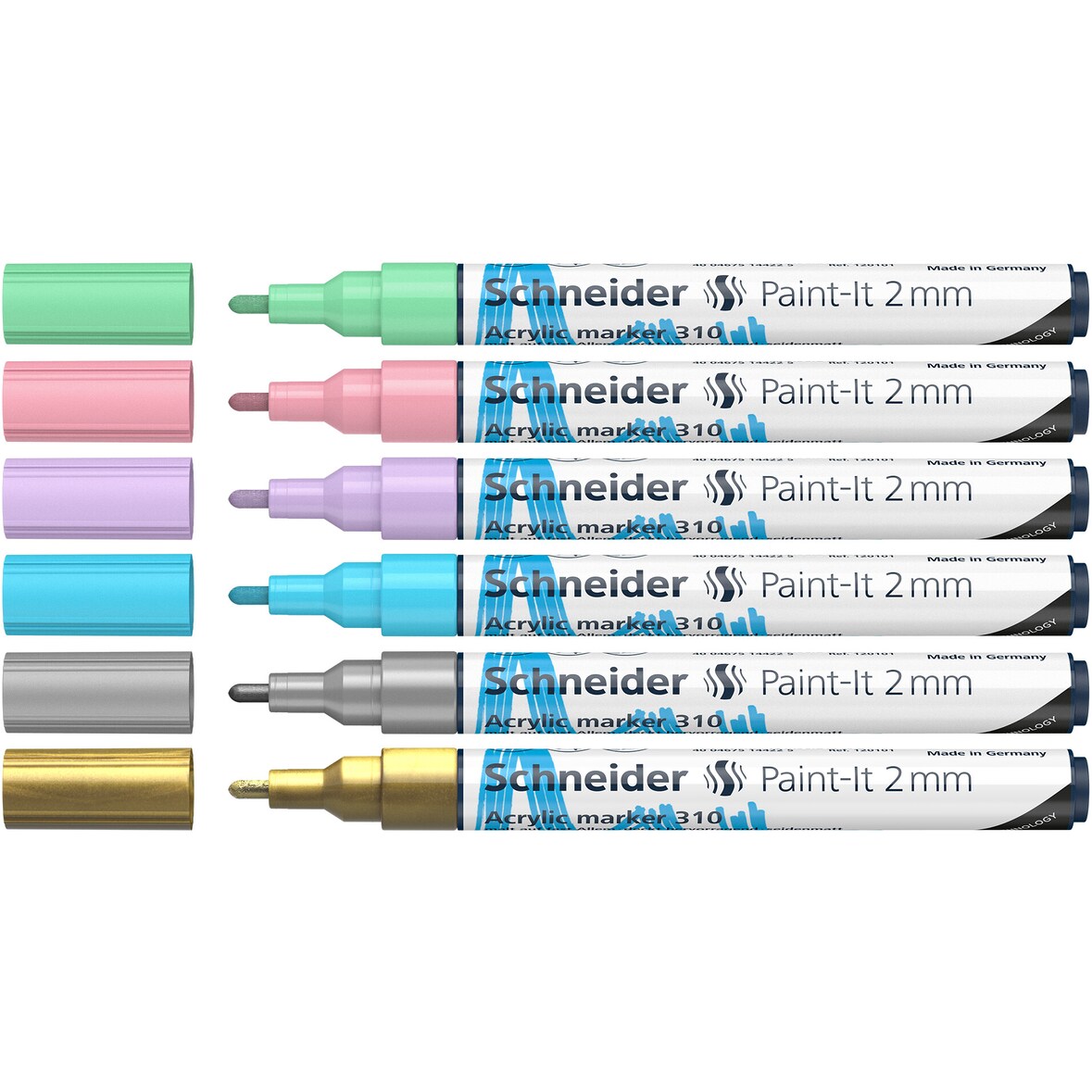 SCHNEIDER Jewelbox 6x Paint IT 310 2 mm gold, silber, hellblau, flieder, rosa, pastellgrün